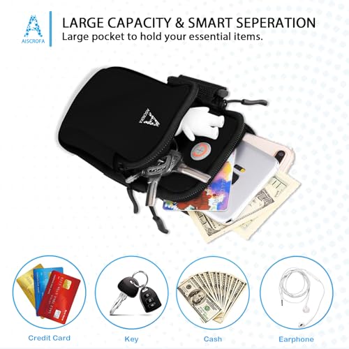 Sports Armband, Running Gym Universal Smartphone Arm Bag with Earphone Hole Multifunctional Pockets foriPhone 15, 14, 13, 12, 11 Pro Max, Xs, Xr, X, 8 Plus, SE, Galaxy S22 Ultra and More - color: Black