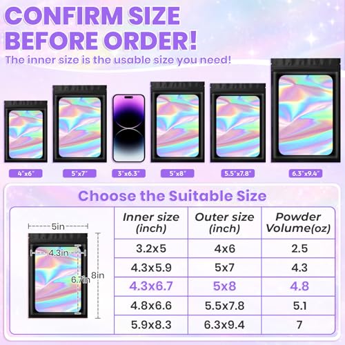 ANZNKU Holographic Mylar Bags 5x8 Black Resealable 50PCS Candy Goodie Bags - color: Holographic Black, size: 5x8 Inch