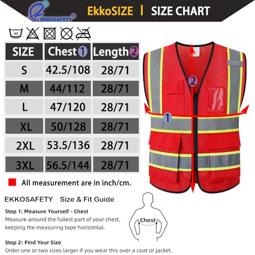 Hi Vis Reflective Safety Vest for Men Women,EK175,Red,L - color: Red, size: Large
