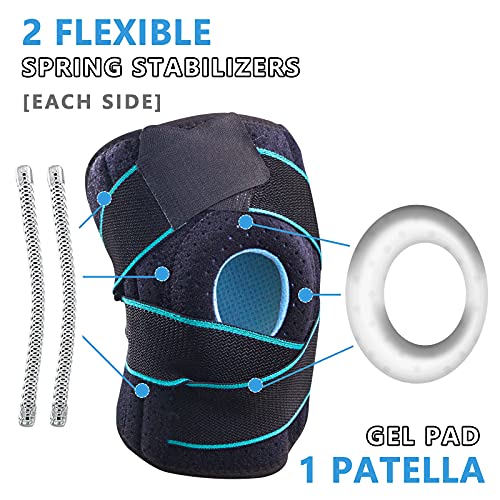 LAVAED Knee Brace with Side Stabilizers for Knee Pain, Adjustable Non Slip Open-Patella Compression Wrap Knee Support with Patella Gel Pads, for Man and Woman Sports Workout Gym Running Basketball - style: Regular Size (13.7"~19.6")