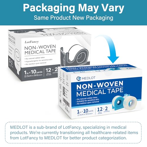 LotFancy Paper Medical Tape, 12 Rolls 1inch x 10Yards, Surgical Tape for Wound Dressing Care, Latex-Free & Hypoallergenic Soft First Aid Tape, 2 Dispensers Included - size: 1 Inch x 10 Yard (12 Pack + 2 Dispensers)