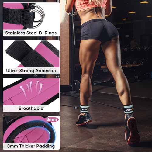 APEXUP Ankle Strap for Cable Machine, Ankle Resistance Bands, Cable Kick Back Ankle Straps for Gym, Glute Workouts, Leg Extensions, Adjustable Straps with Neoprene Padding - color: Rose Red, style: Pair