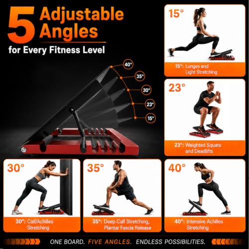 Slant Board for Calf Stretching, Steel Squat Wedge for Home Gym - color: Red+black