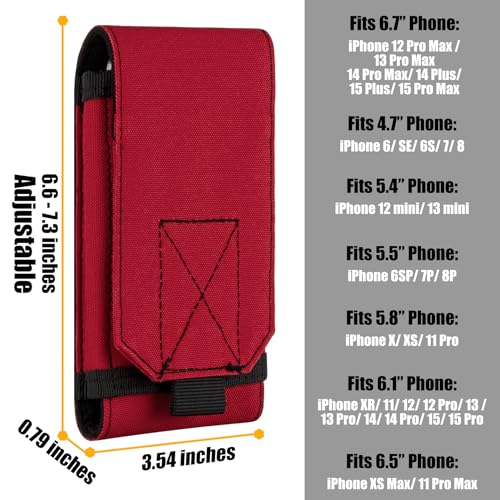 Tactical Molle Phone Holster Pouch, Universal Belt Waist Bag for iPhone 18 Pro Max/17 Pro/17/16 Pro Max/15 Pro Max/14 Pro Max/13, Samsung S26 Ultra/S25/S24, Size L - color: Red(1 Pack)