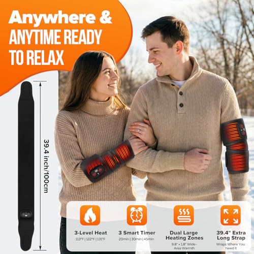 Rechargeable Cordless Elbow Heating Pad Wrap, Fast Heating Heated Arm Sleeve with 3 Heat & Timing Settings, 4000mAh USB Arm Heat Wrap for Tennis Elbow, Tendonitis, Arthritis, Forearm Pain Relief