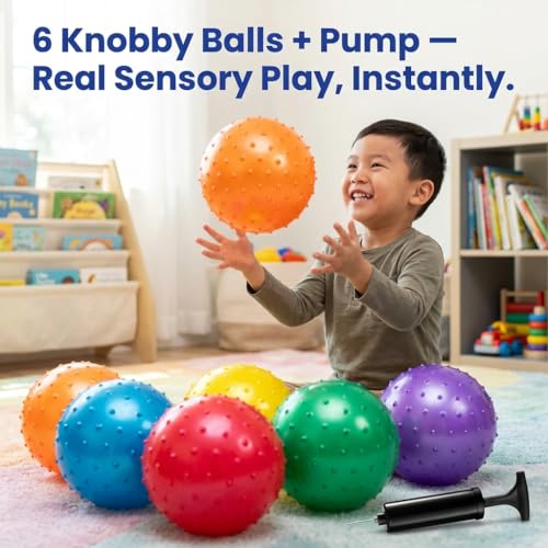 Bedwina 7-Inch Knobby Sensory Balls, Spiky Massage Stress Balls - size: 6-Pcs