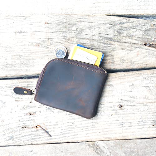 JJNUSA Genuine Leather Zipper Coin Purse Wallet With Key Car Smart Holder, Change Purse, Coin Pouch Holder For Men (Darkbrown) - color: Darkbrown