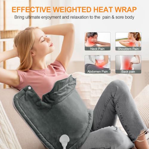 Heating Pad for Neck and Shoulders and Back, Mothers Day Gifts for Mom Wife Grandma, Birthday Gifts for Women, Weighted Neck Heating Pads, Large Heat Pad, 6 Heat Settings 4 Auto-Off, 17"x23" Steely - color: Steely
