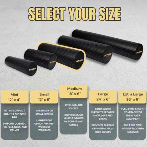 Foam Roller for Muscle Massage, Stiff Back Pain Relief, Physical Therapy, Deep Tissue, Exercise Equipment for Home Gym, Stress, Yoga, Pilates for the fit Citizen (Black, Medium 18 x 6 Inches) - size: Medium 18 x 6 Inch
