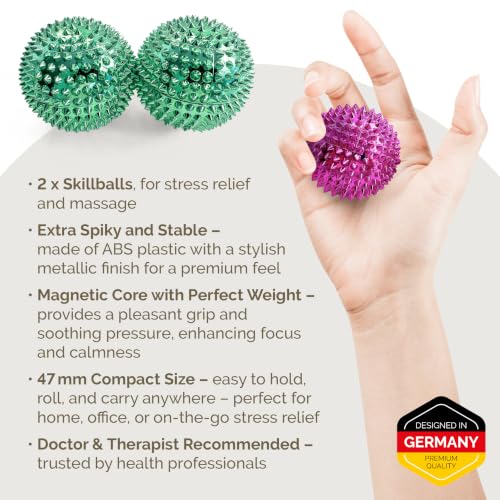 2X Spiky DBT Skill Balls | Magnetic Stress Relief Balls | Spiky Massage Balls for Relaxation, Tension Release, Focus & Mobility (Green, 2 Inch) - color: Green, size: 2 inches