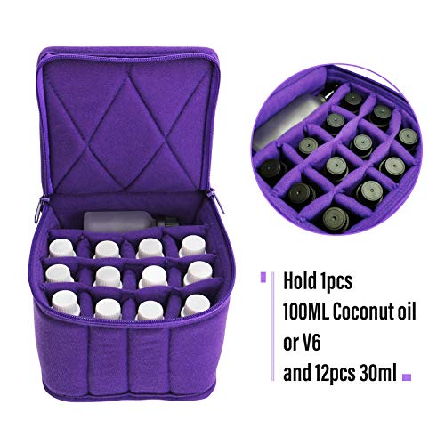 Weljoy Essential Oil Case 13 Bottle Organizer for 30ml 50ml 100ml 115ml 8oz, Travel Bag with Adjustable Dividers Foam Padded for Aromatherapy Roller Dropper Bottles (Purple, 5.9x5.9x5 in) - color: Purple