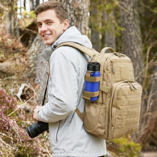 Water Bottle Holder, Lightweight Bottle Carrier for Tactical Backpack, Portable Adjustable Belt Water Bottles Holder Pouch for Travel Gym Hiking Camping - color: Khaki