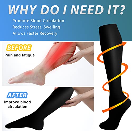 Aoliks 6 Pairs Compression Socks for Women & Nurses, Flying Knee High Socks - color: 020 A7-black, size: Small-Medium