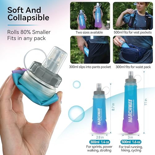 MARCHWAY Soft Flask Collapsible Water Bottle with Wide Mouth, 300ml/500ml - color: Blue Purple, size: 500 ml/17 oz