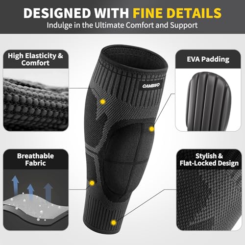 CAMBIVO Calf Compression Sleeves with EVA Shin Pad, 2 Pack - size: Large