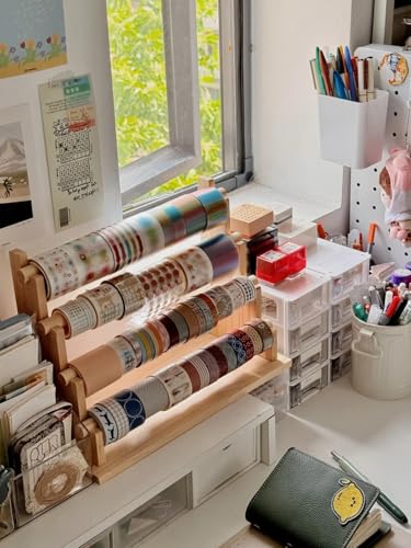 Multi-Tier Wooden Washi Tape & Sticker Organizer, Desktop Display Rack for Craft Storage, Jewelry Bracelets, Ribbons - Gift for Planner Enthusiasts H-6 - size: 6-Tier