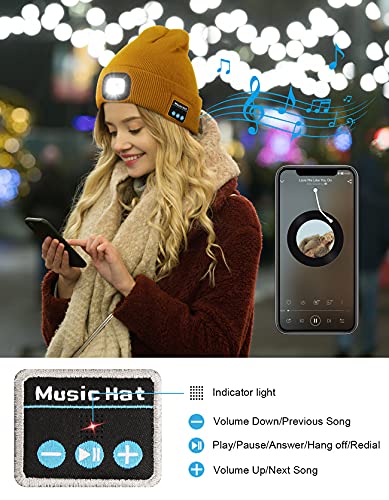 Wmcaps Bluetooth Beanie with LED Light and Headphones, Christmas Tech Gifts - color: Rose Red