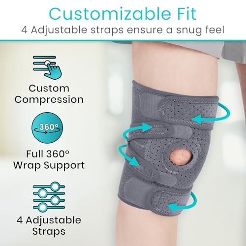 Vive Knee Brace for Meniscus Tear - ACL & Patella Support for Men, Women - color: Gray