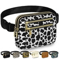 Capolo Fanny Packs for Women 4 Zip Pocket Crossbody Belt Bag Waist Bags - color: Cow Print, size: Medium