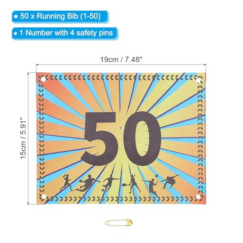 PATIKIL Tearproof Running Bib Numbers, Wheat Ears Waterproof Race Competitor Numbers with Safety Pin for Marathon Sports Game Competition Runner - style: 1-50