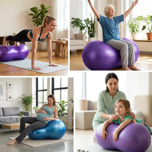 Peanut Ball for Kids Therapy,Anti-Burst Exercise Ball with Pump 90x45cm Yoga Ball Gym Quality Fitness Ball for Pregnancy Birth Exercise Physical Therapy, for Child Training, Women, Men - color: Purple
