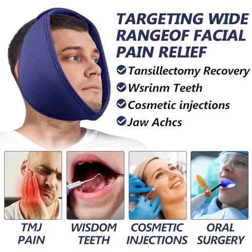 AiricePac Wisdom Teeth Ice Pack Head Wrap, Face Ice Pack for Jaw Oral Surgery Pain Relief for TMJ, Teeth Removed, 4 Cold Therapy Gel Packs Reusable, Blue - style: FACE ICE PACK