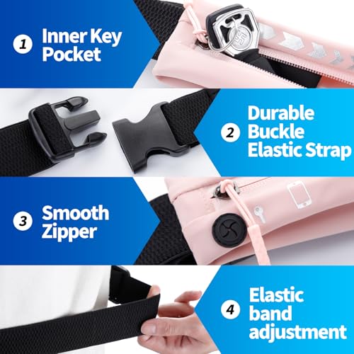 USHAKE Slim Running Belt Women Men, Bounce Free Fanny Pack Phone Holder - color: Pink