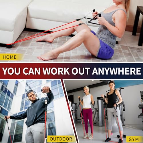 WHATAFIT Resistance Bands with Handles, 150 lb Exercise Bands Set - color: 10-150LB colorful with baseball