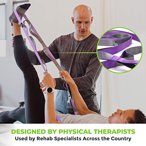 Physical Therapy Yoga Stretch Strap with 12 Loops, 1 Inch Wide, 8 Ft Long - color: Purple/Grey