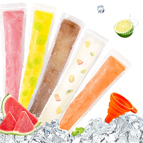 FEBSNOW 120 Pcs Disposable Ice Pop Bags Popsicle Molds With Funnel - size: 7.5"x2"