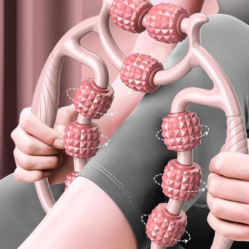 HEEPDD 9 Wheels Muscle Roller, Leg Massager Muscle Relaxation Stretching Roller Foam Roller Deep Tissue Massager for Thigh Arms Leg Waist (Pink) - color: Pink