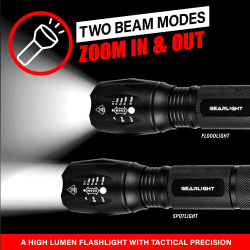 GearLight LED Flashlight Bright, Zoomable Tactical Flashlights with High Lumens and 5 Modes for Emergency and Outdoor Use -Camping Accessories -S1000 - S1000-1 Pack, (Batteries Included) - color: Batteries Included 1 Pack