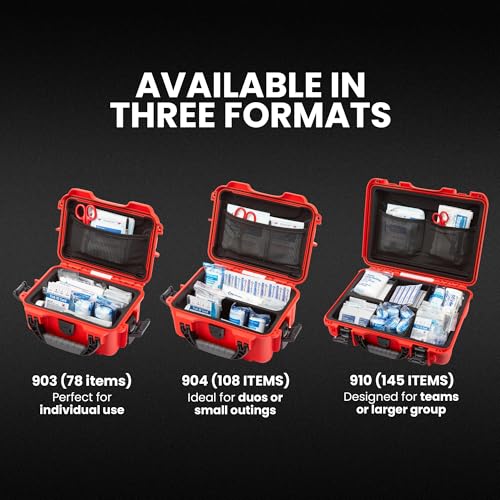 NANUK 910 Waterproof First Aid Kit 146pcs – Durable, Pre-Stocked First Aid Emergency Kit with Bandages, Tick Removal Tool, and More – Dustproof, Impact-Resistant, Floats (14.3" x 11.1" x 4.7") – Red - size: 910 First Aid Kit – 145 Pcs