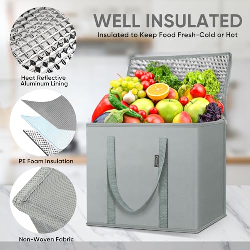 BALEINE Insulated Reusable Grocery Bags with Zippered Top, Large Cooler Bag - color: Urban Gray, size: 2 Pack