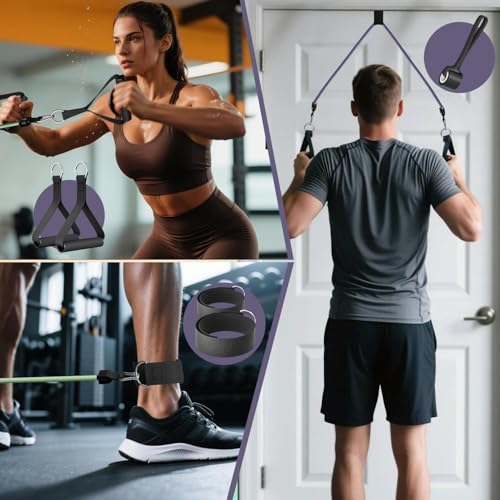 WHATAFIT Resistance Bands with Handles, 150 lb Exercise Bands Set - color: Purple Grey