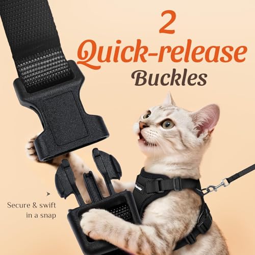 Dooradar Cat Harness and Leash Set, Adjustable and Escape Proof, Xs - color: Black, size: Xs