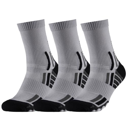 Crew Running Socks Men: Arch Support Cushion Compression Socks - color: C-gray Gray Gray, size: 13-16