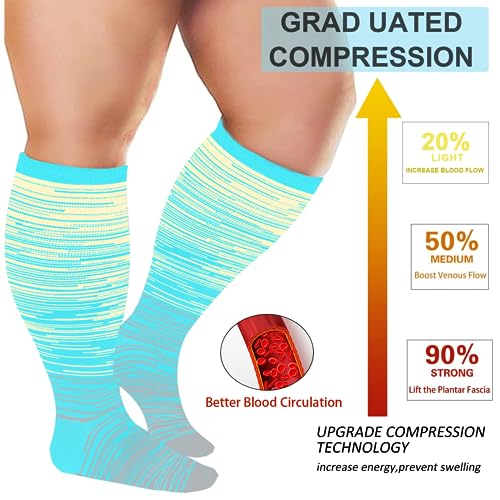 3 Pairs Plus Size Wide Calf 20-30 mmHg Knee High Compression Socks - color: 05-3 Pairs Gray/Blue/Blue, size: XX-Large