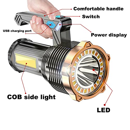 Wrrozz LED Flashlight USB Rechargeable, 8 Modes with Side Light & Hooks - size: C