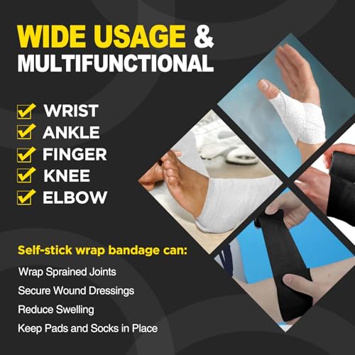 OK TAPE 12 Rolls Self Adhesive Bandage Wrap, Cohesive Elastic Athletic Tape - color: Black, size: 2 Inch