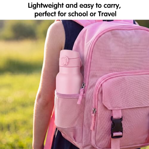 GOPPUS 17oz Kids Insulated Water Bottle, Leak-Proof Flip Lid & Carry Handle - color: Pink