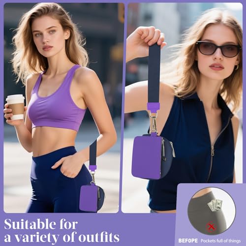 VUTUXA KeyChain Wallet Wristlet For Women Mini Zip Dual Pouch Coin Purse - color: purple+dark blue