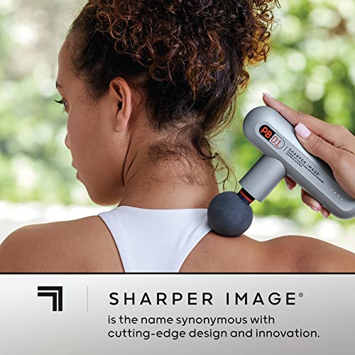 Sharper Image Powerboost Move - Mini Percussion Massage Gun| 4 Attachments, 4 Speeds, FSA Eligible| Full Body Back & Shoulder Massager| Deep Tissue Muscle Recovery| Portable Pain Relief Massage Tool - color: Platinum