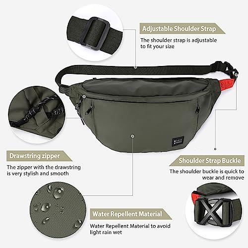 Fashion Large Crossbody Fanny Pack for Men Women,Water Resistant Waist Bag fanny Packs belt bag sling bag with 5-Zipper Pockets,Carrying 7.9"phone,Green-large - color: B-Green-L