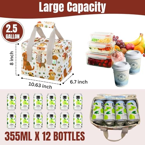 VENO 2 Pack Insulated Lunch Bags, 12 Can, Water-Resistant, Holiday Pups - color: Holiday Pups, size: 10.63"W x 8"H x 6.7"D - 2 Pack