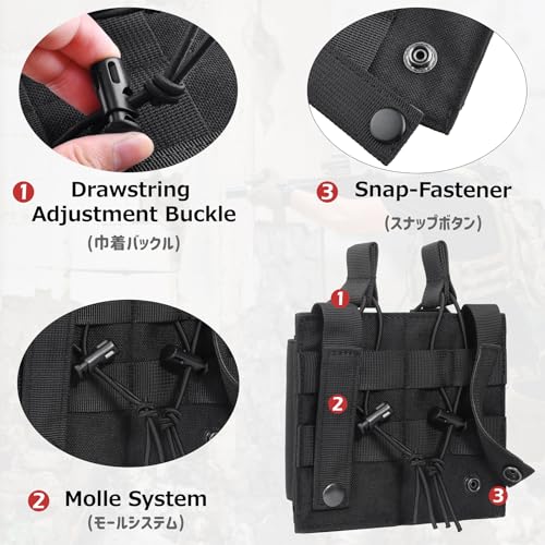 Azarxis Tactical Mini Belt Pouches, Multi-Purpose Small Battery Case Compact Utility EDC Card Slot Holder Waist Bags Military Molle Pack Sundries Storage Pack - color: #04 Black - Pistol Mag Pouch - 2 Pockets
