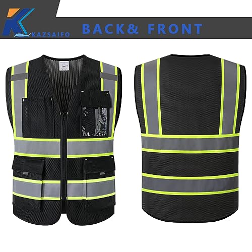 Black Safety Vest for Men with Pockets (KZ176-Black-L) - color: Blackmesh-kz176, size: Large