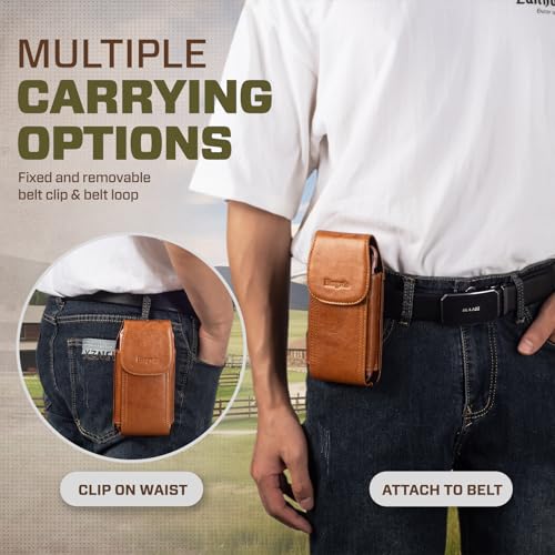 Genuine Leather Phone Holster for Men Belt,Cell Phone Belt Holder Case with Belt Clip Fits for iPhone 17 Pro Max 16 Plus 15 Pro Max 14 Pro Max 13 Pro Max Samsung Galaxy A15 S24 Ultra (Brown) - color: Brown