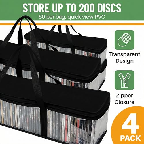 Evelots CD Storage Bags, 4 Pack, Holds 200 CDs with Handles - size: 4-Pack (Holds 200), style: CD Storage Bag