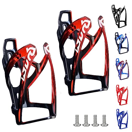 Suruid Bike Water Bottle Cage, Universal Drink Holder - Durable Ultralight Plastic Bottle Holder for Cycling, MTB, Road & Mountain Bikes, 2 Pack - Black Red - color: Black Red